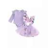 European & American Pastoral Style Infant Romper 3-Piece Set: Bow Floral Suspender Skirt