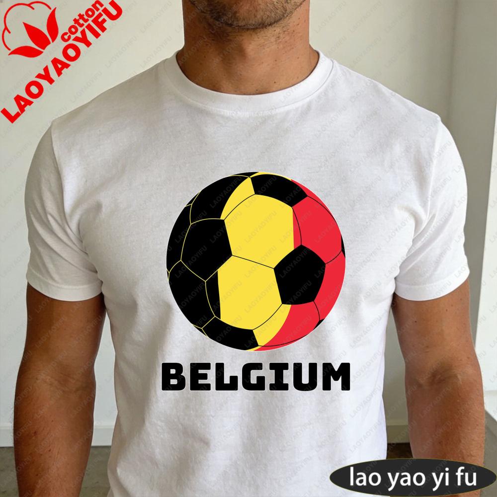 Belgium Flag Soccer Ball Printed Shirt Summer Daily Life Unisex Cotton Tshirt Belgian Soccer Fan Casual Wear Soccer Part Supplies