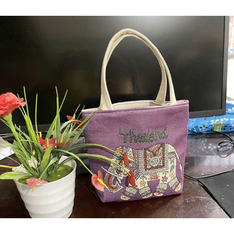 Small canvas bag double-sided embroidered tote bag elephant tote bag large capacity women's bag tote bag