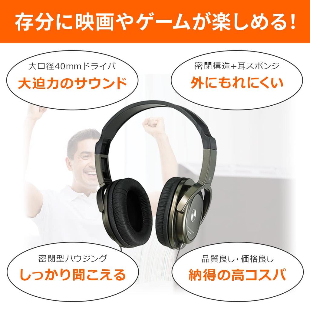 Asahi Denki ELPA Closed-Back Headphones, 2m+3m, RD-OH50