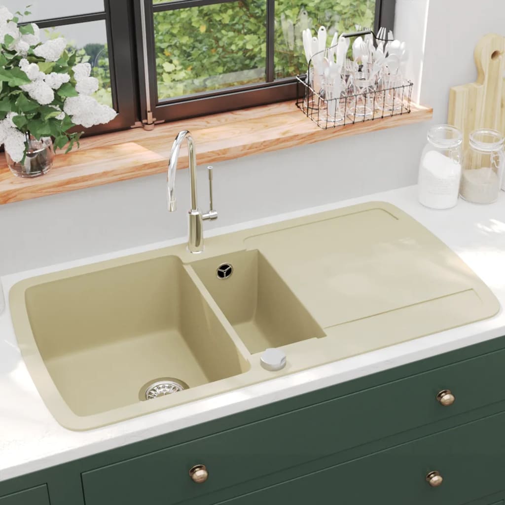 Vidaxl Two-Bowl Granite Sink, Beige