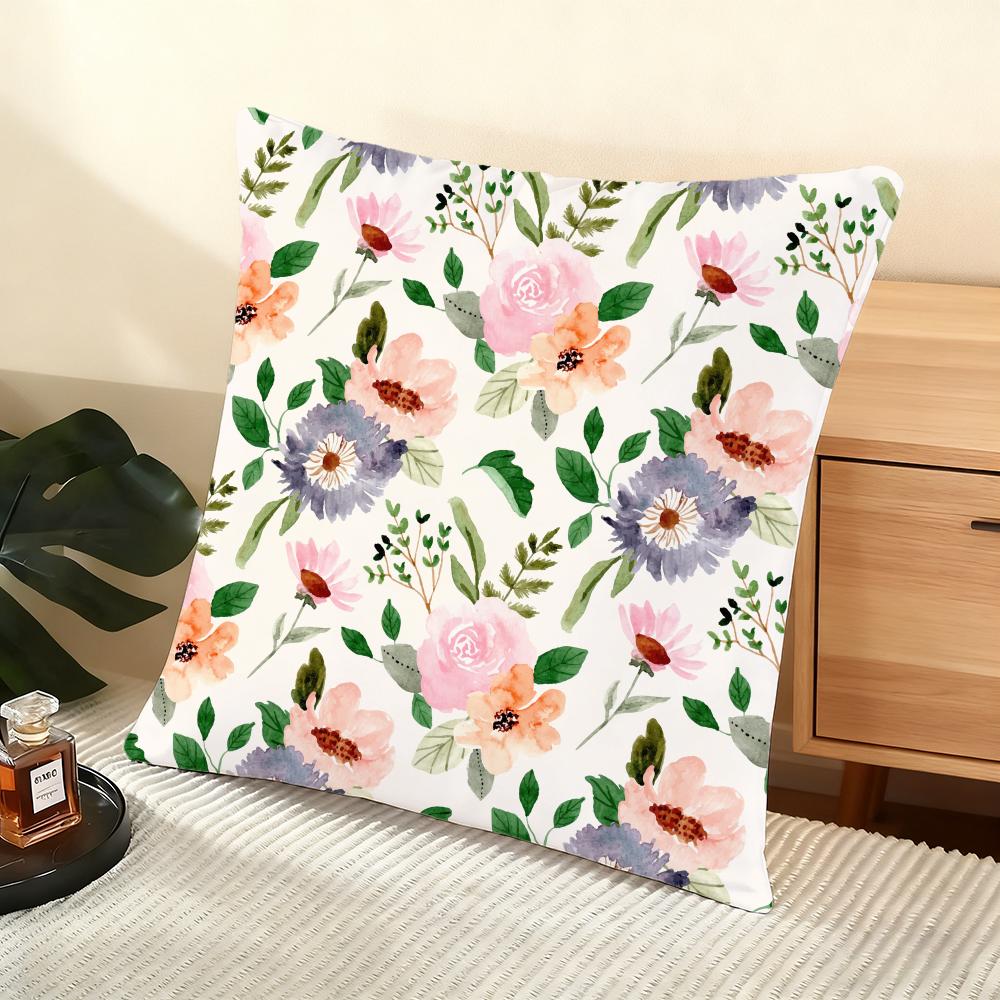 Spring Flower Print Cushion Cover Soft Short Plush Pillow Cover Smooth Cozy Texture Aesthetic Cushion Case Home Decor