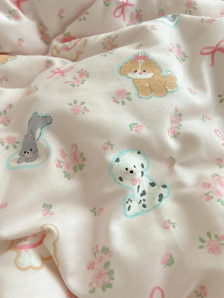 Koreanischer Stil Cartoon Herz Reine Baumwolle Spitze Bettwäsche-Set - Mädchenhaftes Wohnheim 4-teilig, 1,8 m
