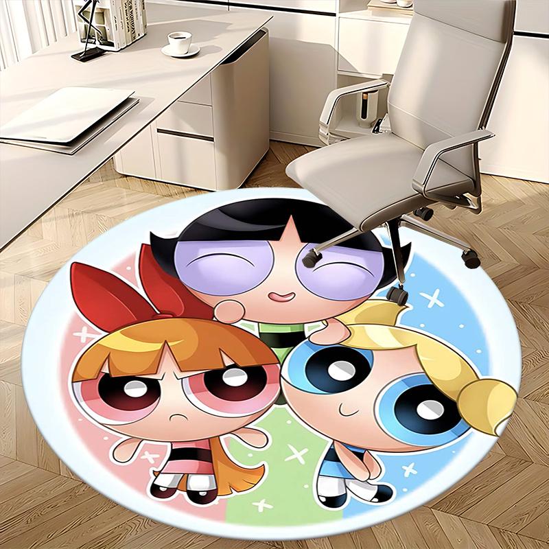 Powerpuff Girls Stuhlunterlage Runder Teppich Büroteppich, Rutschfest, Geeignet für Wohnzimmer, Schlafzimmer,Dekor1205770a
