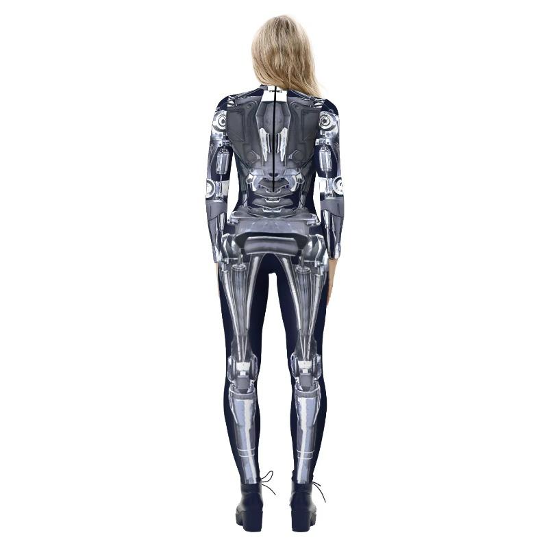 Retro Punk Printed Jumpsuits Fashion Cosplay Performance Costumes Long Sleeve Adult Zentai Suit Mechanical Bodysuit Clothes