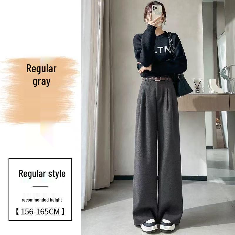 Women's Winter High-Waist Wide-Leg Wool Pants - Gray/Black