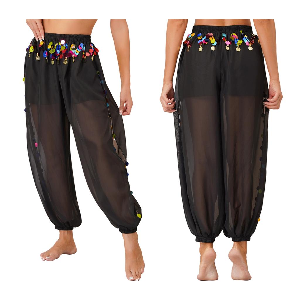 Pantalon Harem de Danse du Ventre en Mousseline de Soie, Pantalon Arabe Tribal Brillant pour Costume de Performance de Fête Zumba Dansant Yoga Pantalon Harem de Danse du Ventre en Mousseline de Soie, Pantalon Arabe Tribal Brillant pour Costume de Performance de Fête Zumba Dansant Yoga