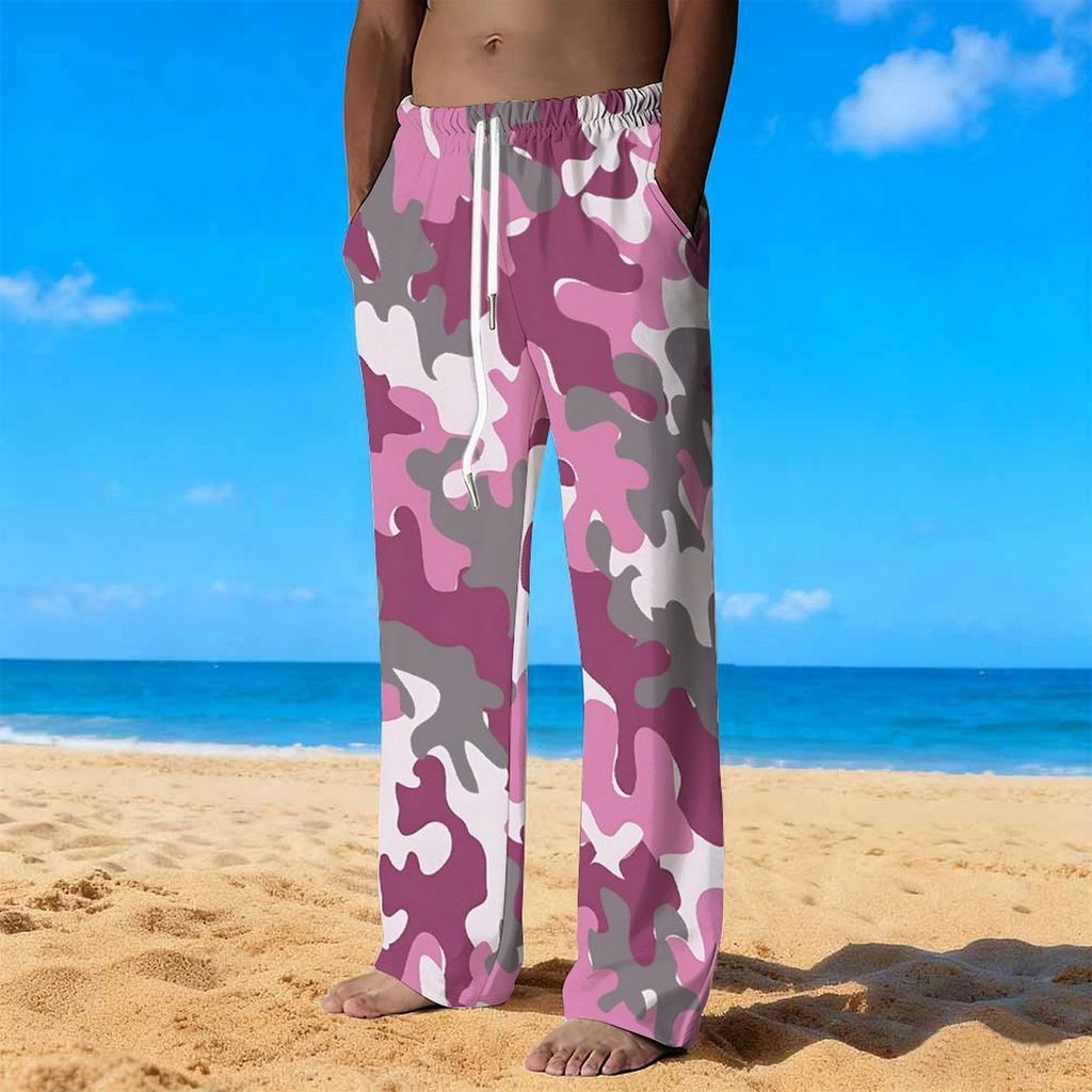 Herren Lockere Lässige Einfarbige Hose Camouflage Muster Gerade Hose