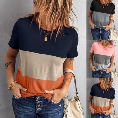 Frühling Sommer Color Blocked Kurzarm T-Shirt Damen Loose Vielseitiges Top Color Blocked