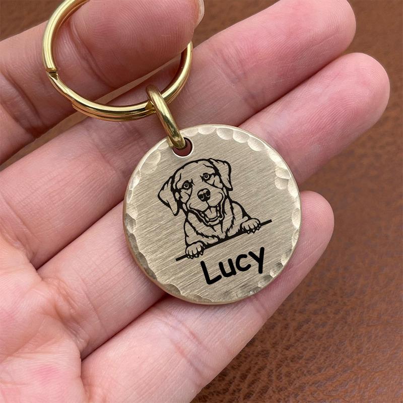 Messing Hundeanhänger Personalisierte Haustier-ID-Tags Gravur Welpe Anti-Verlust Halsbänder Anhänger Hund Katze Name Haustiere Hunde Zubehör Zubehör Benutzerdefiniert