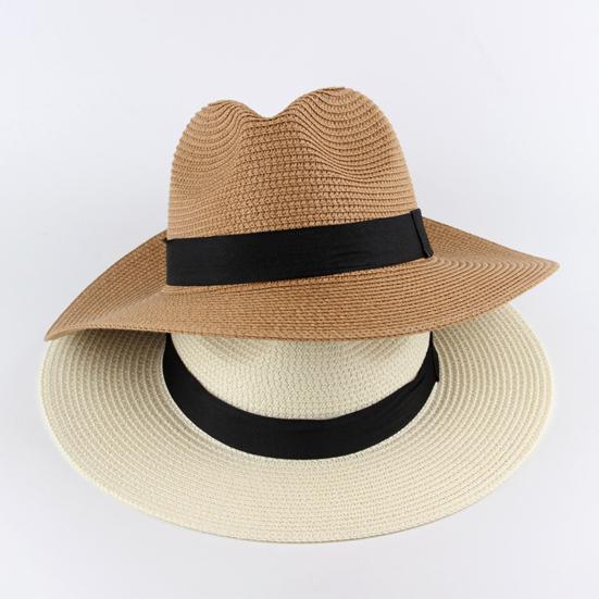Straw Hat High-Density Natural Straw Fabric Lightweight Breathable Sun Protection Wide Brim Flat Top Summer Hat
