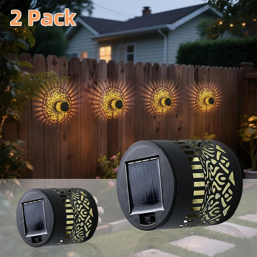 2pcs Solar Wall Lights, IP65 Metal Outdoor Wall Theme Fence Lights, Garden Backyard Decoration Outdoor Decor Front Door Lantern