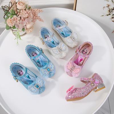 Girls High Heels New Children's Elsa Crystal Leather Shoes Frozen Princess Shoes Little Girls Performance Shoes