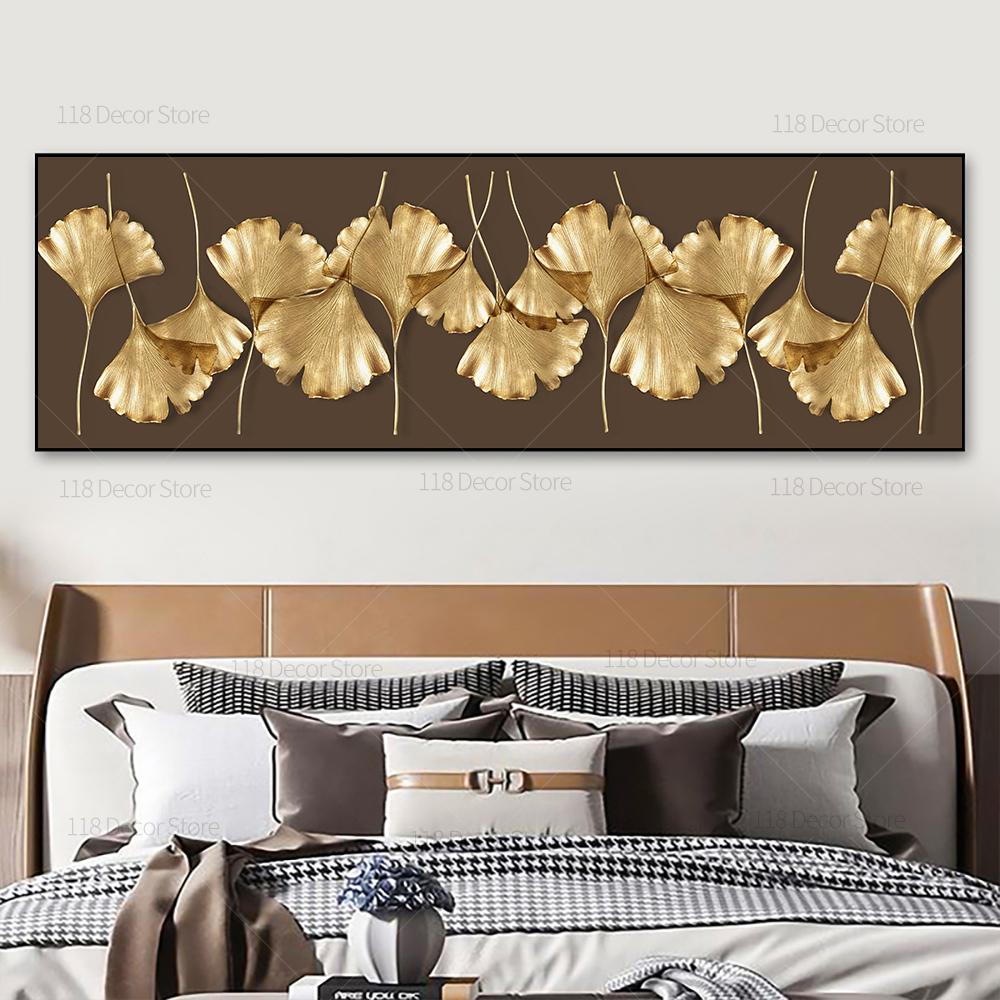 Pictură de lux cu plante abstracte pe perete, frunze de ginkgo auriu nordic, imprimeuri de poster, lucrări de artă pe pânză pentru decorarea camerei de zi