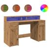 VidaXL Desk with LED Lights Artisan Oak Engineered Wood, Work Desk, Study Desk, Home Office Desk, 3309428