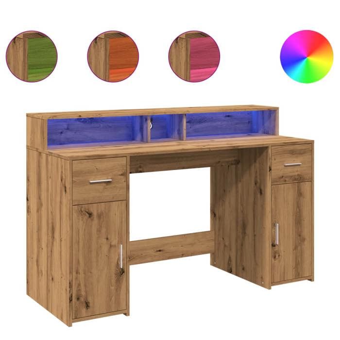 VidaXL Desk with LED Lights Artisan Oak Engineered Wood, Work Desk, Study Desk, Home Office Desk, 3309428
