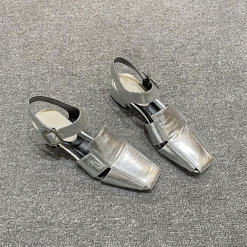 Fashion Summer Hollow Out Women Sandals Silver Chunky Pumps Luxury Design Buckle Strap Slingback Gladiator Rome Shoes Zapatos De Mujer