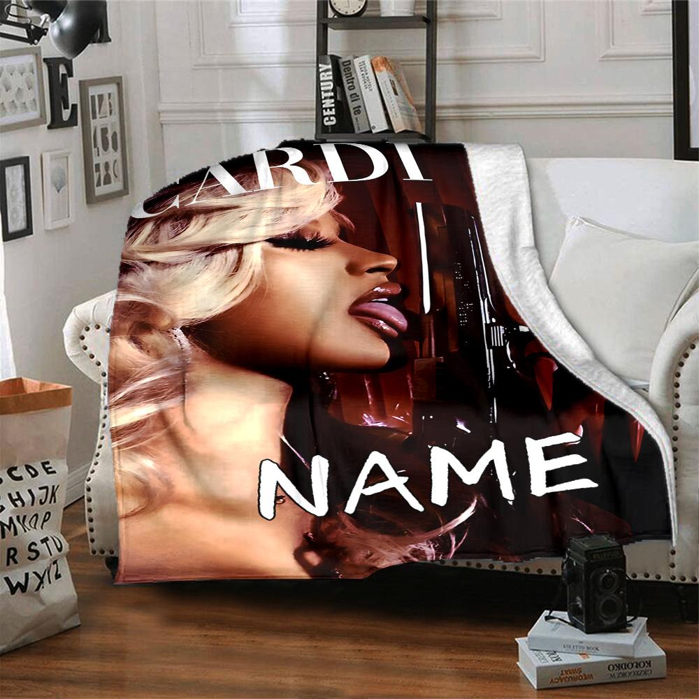 Cardi B Portrait With Gun Four Seasons Blanket Customized With Your Name Lightweight And Warm Perfect Gift For Home Office Camping Sofa Travel Beach