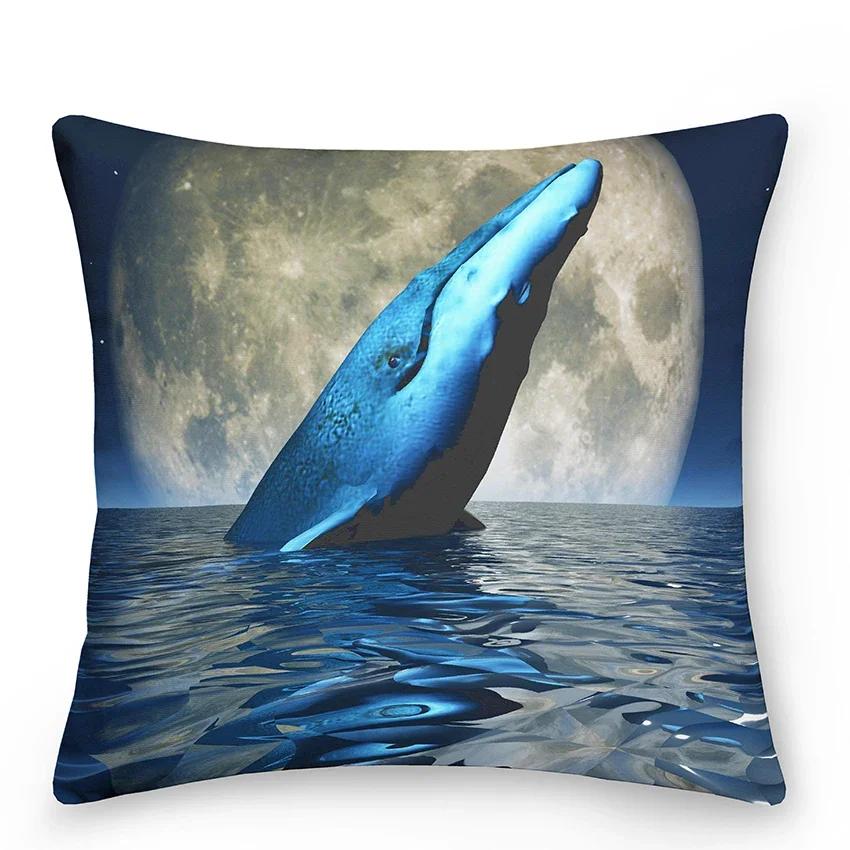 Home Decor Bedroom Car Cushion Cover Blue Dolphin Print Pillow  Mermaid    Sofa