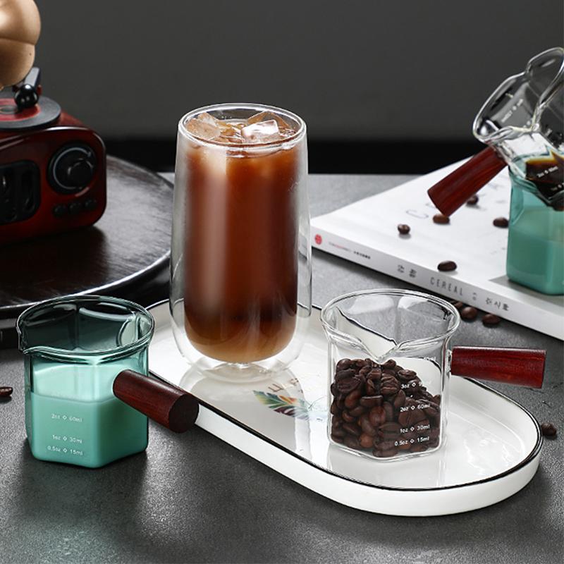 120 ml Glas Espresso Messbecher mit Holzgriff Sechseck Milchkännchen Kaffeezubehör Saucenbecher Servierkännchen Küche Zuhause Café