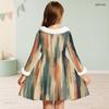 Girls Faux Fur Collar Long Sleeve Printed A Line Flared Dress With Bow