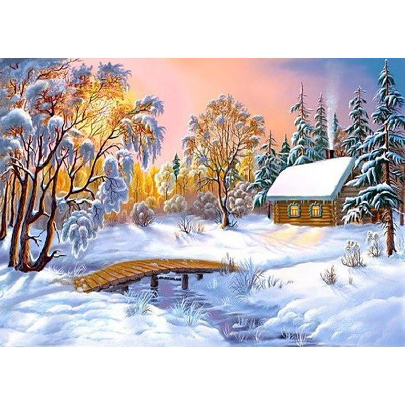 

Diy 5D алмазная живопись, полная круглая дрель, зимний снег, живописная Алмазная вышивка, мозаика, набор для вышивки крестом, настенный художественный подарок, домашний декор Full Round 20x30CM