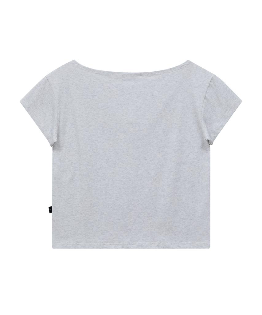 WAIKEI Mellow Dream Cloud Off-Shoulder Short-Sleeve T-Shirt Melange White