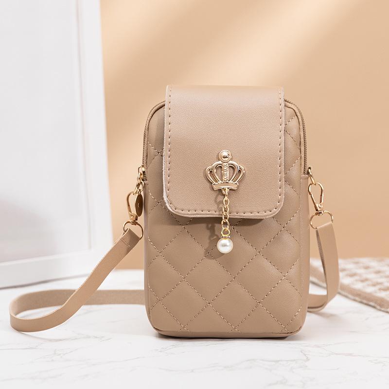 Embroidered Pearl Accent Simple Crossbody Phone Bag