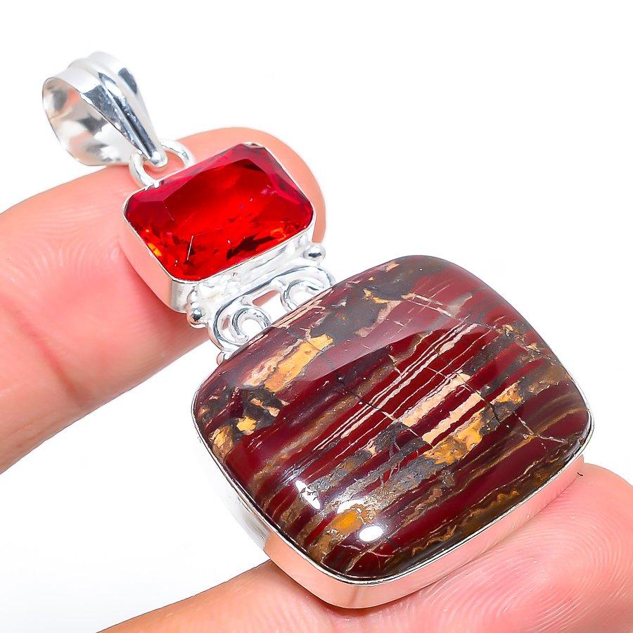 

Natural Iron Red Jasper, Garnet Gemstone 925 Sterling Silver Pendant 2.21 n2i02