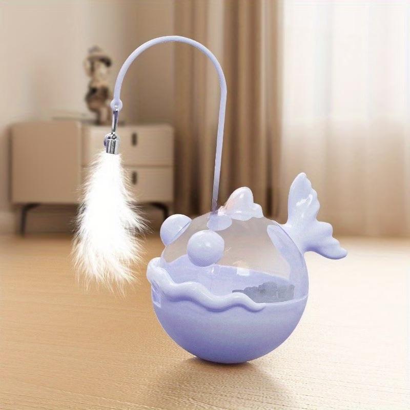 

1 cat self entertainment toy: interactive fun stick with snack dispenser 360 ° rotation, artificial feathers and bell design синий