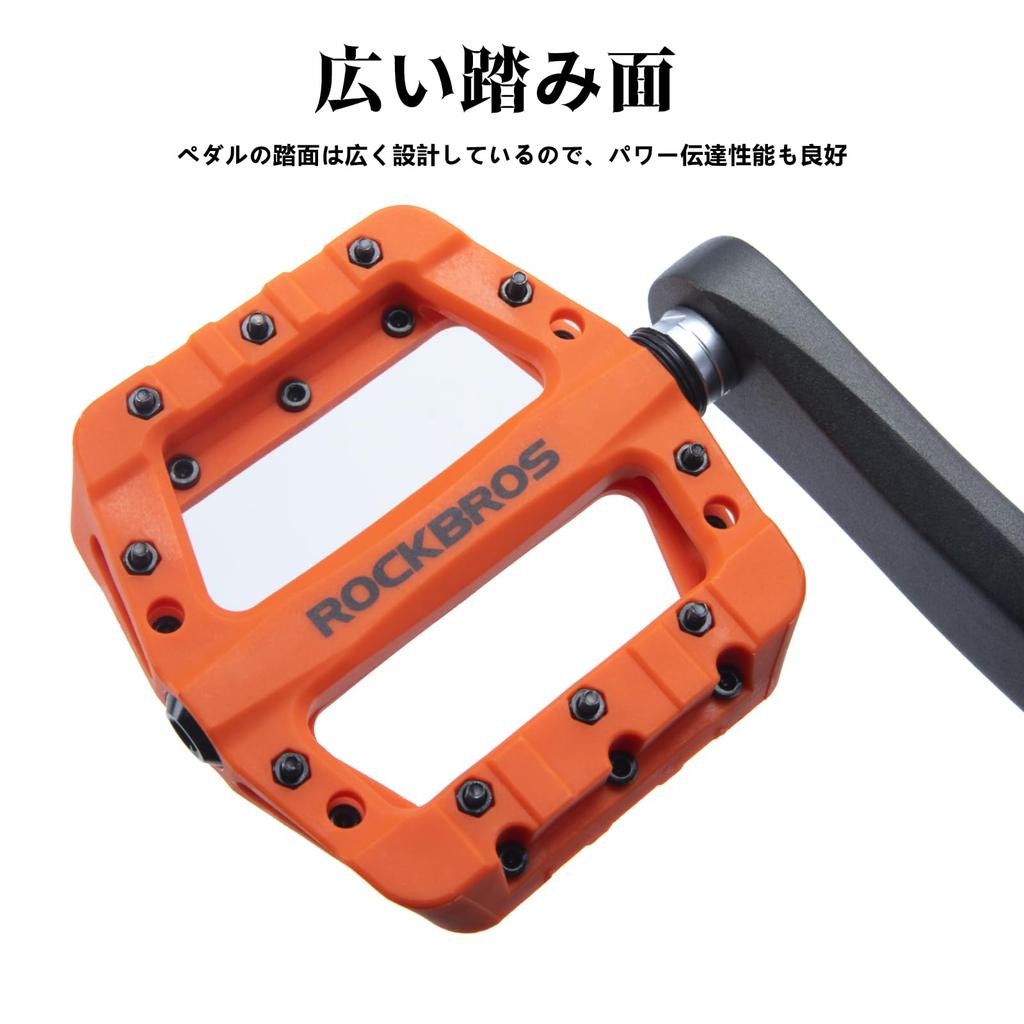 ROCKBROS Bicycle Pedal Flat Pedals Lightweight MTB Pedal Road Bike Nylon Fiber Large Area BMX Left and Right Set Anti-slip 9/16" (Orange)
