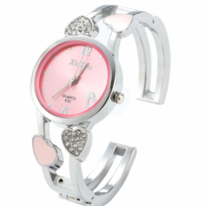 Xinhua Fashion Women Stainless Steel Bracelet Watch Bangle Lover Heart Shape Wristwatches Female Best Gift Clock Relogios