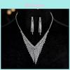 Elegant Silver Chain Necklace Set With Water Dazzling Pendant For Formal Events