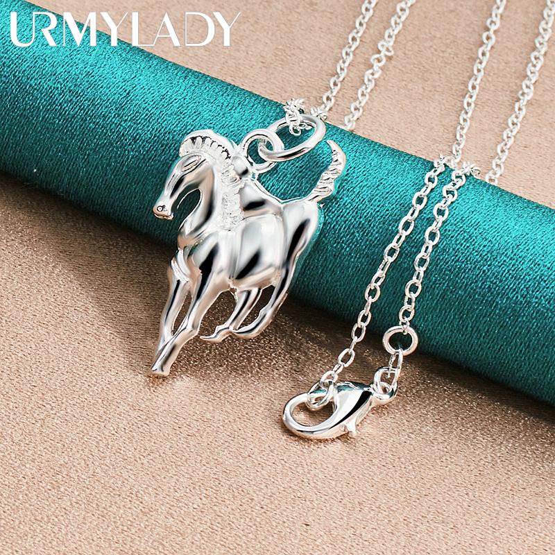 URMYLADY 925 Sterling Silver Smooth Horse Pendant Necklace For Women Wedding Party Fashion Jewelry