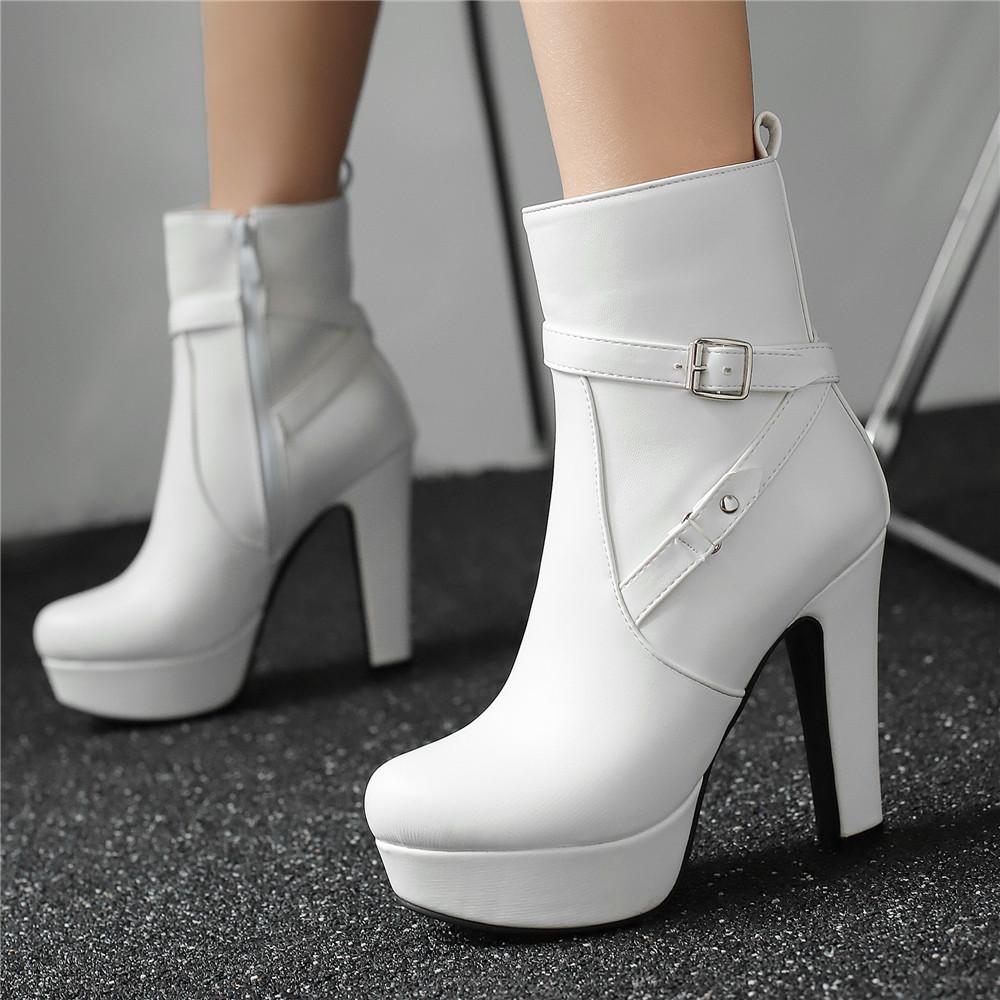 Fashion Fashion Platform Boots Women Sexy Rivets Ankle Boots For Women Red Yellow White Black Short Party Shoes Lady Footwear Size 34-46