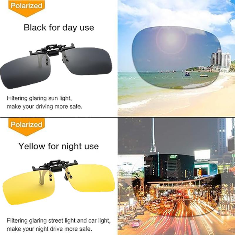 Polarized Clip on Flip Up Solbriller Menn Kvinner Nattsyn Gult objektiv Briller Kjøring Briller Fiske Skyggelegging Briller