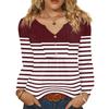 Women's Fashionable Casual V-neck Blouse Button Long-sleeved Pullover T-shirt Top
