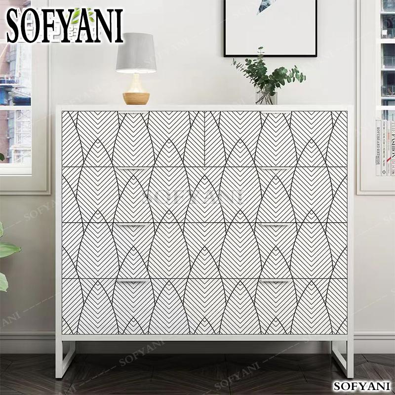 Geometric Abstract Arc Black and White Peel Wallpaper Detachable Contact Paper, Suitable for Home Bathroom Wallpaper Decoration