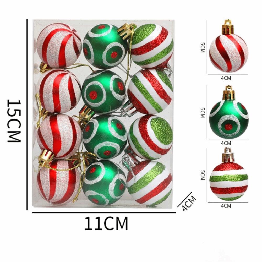 12Pcs 4cm Christmas Ball Set Painted Xmas Ornament Ball Creative Xmas Tree Hanging Pendant