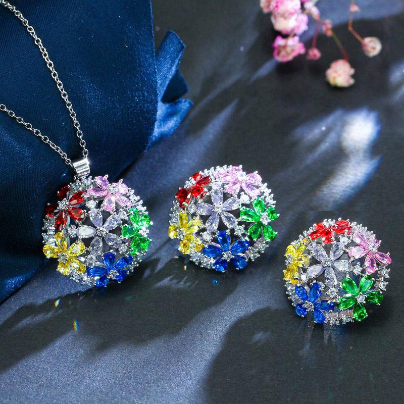 2018 Pure Needle Micro-Inlaid Zircon Necklace Earrings Set, Environmentally Friendly Electroplating