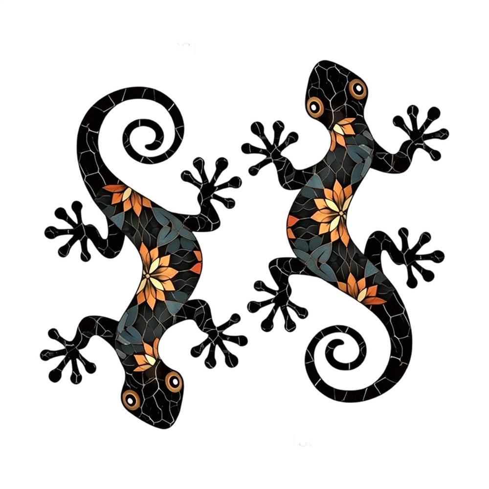 Metal Gecko Wall Decor Outdoor 2 Pieces Lizard Garden Decorations Gecko Fence Decor for Garden Patio Balcony Yard Fence Indoor