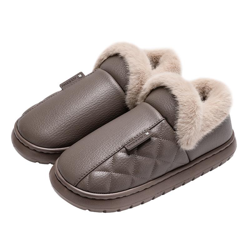 Lidani waterproof cotton shoes men's autumn and winter home thermal bag and new thick-soled non-slip leather cotton shoes women