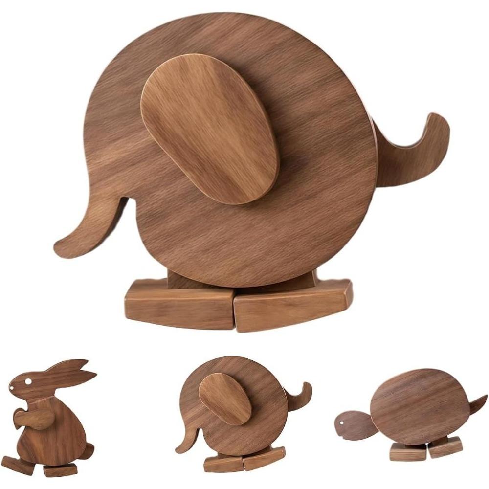 Handmade Walking Wooden Animals, Mechanical Balance Animal Sculpture, Wooden Walking Elephant Turtle Rabbit, STEM Educational Desk Decor Gift
