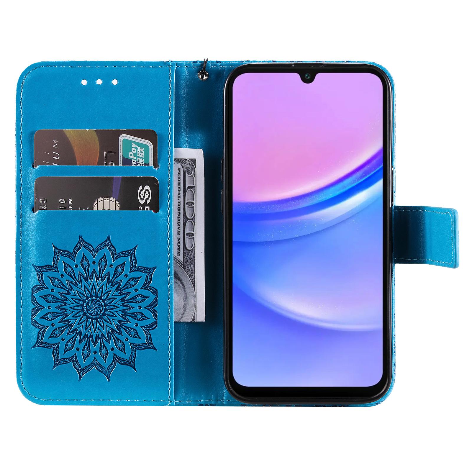 

For Samsung Galaxy A26 5G/A16 5G/A16 4G Phone Case Sunflower Imprinted Leather Wallet Stand Cover with Strap Rose Gold