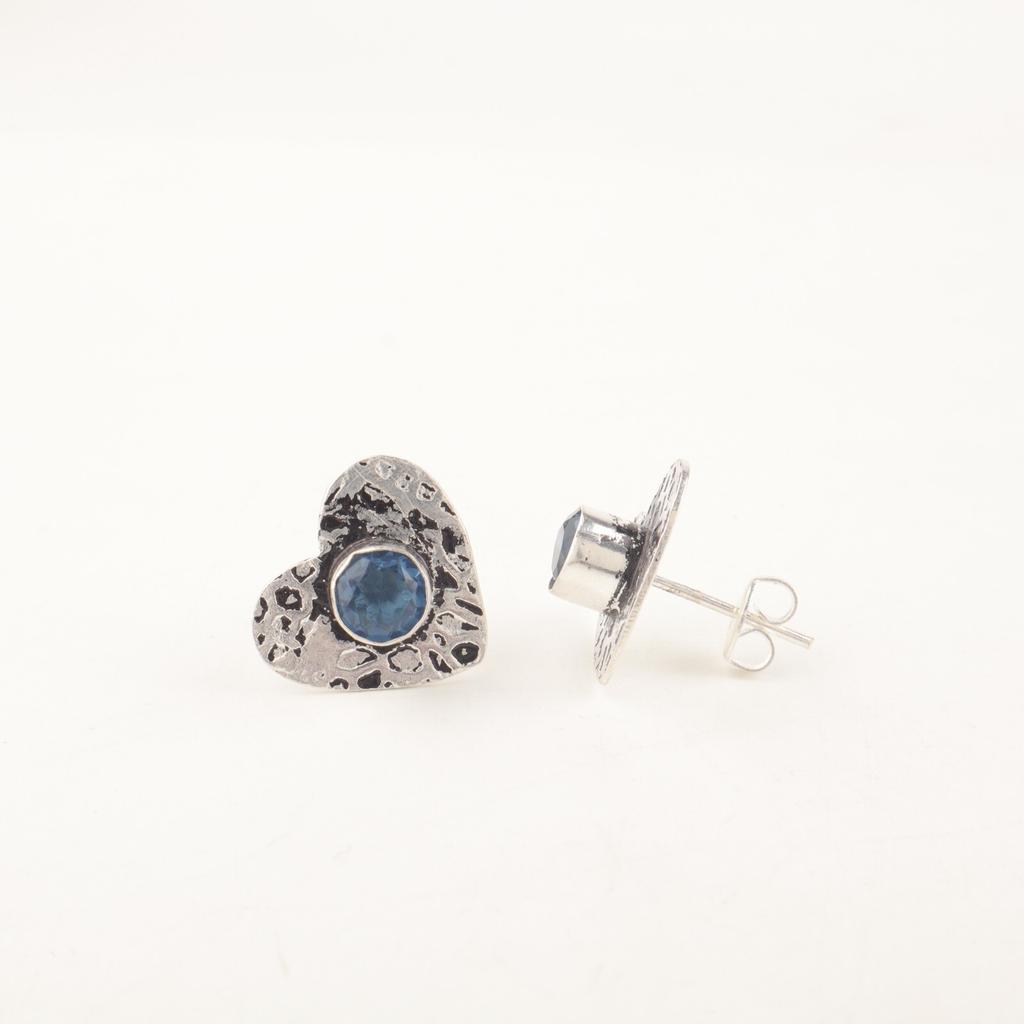 London Blue Topaz Gemstone 925 Sterling Silver Jewelry Handcrafted Studs 0.6" EE-143-9