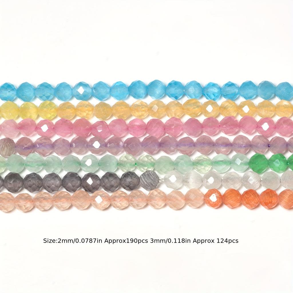 Perles rondes en pierre de cristal œil de chat, 1 brin de 2mm 3mm, dégradé à facettes, pour la fabrication de bijoux, artisanat fait à la main(Taille:2 mm environ 190 pièces 3 mm environ 124 pièces)