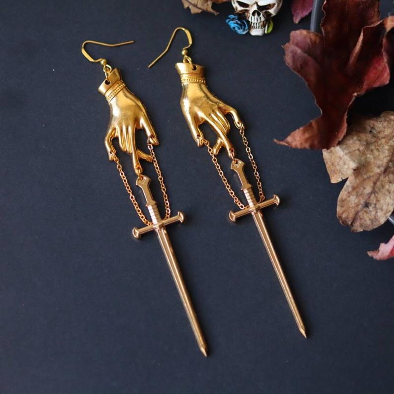 Gothic Punk Earrings For Women Swords Hand Earrings Statement Gothic Medieval Witch Mysterious Female Gift Halloween Jewelry