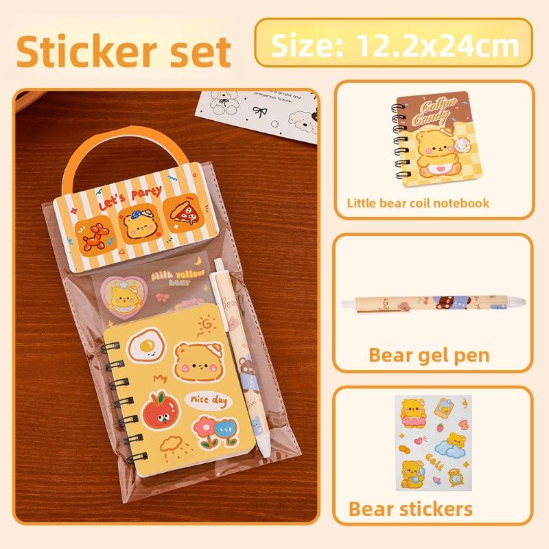 

Cute Milk Yellow Bear Stationery Set, Small Gifts for Primary School Students, Children s Cartoon Stationery Prizes Sticker set