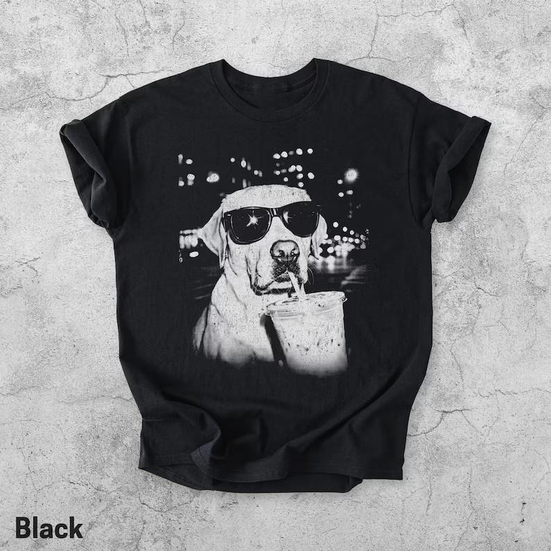 Labrador Retriever With Sunglasses Drinking Iced Coffee T-Shirt Vintage Dog Love