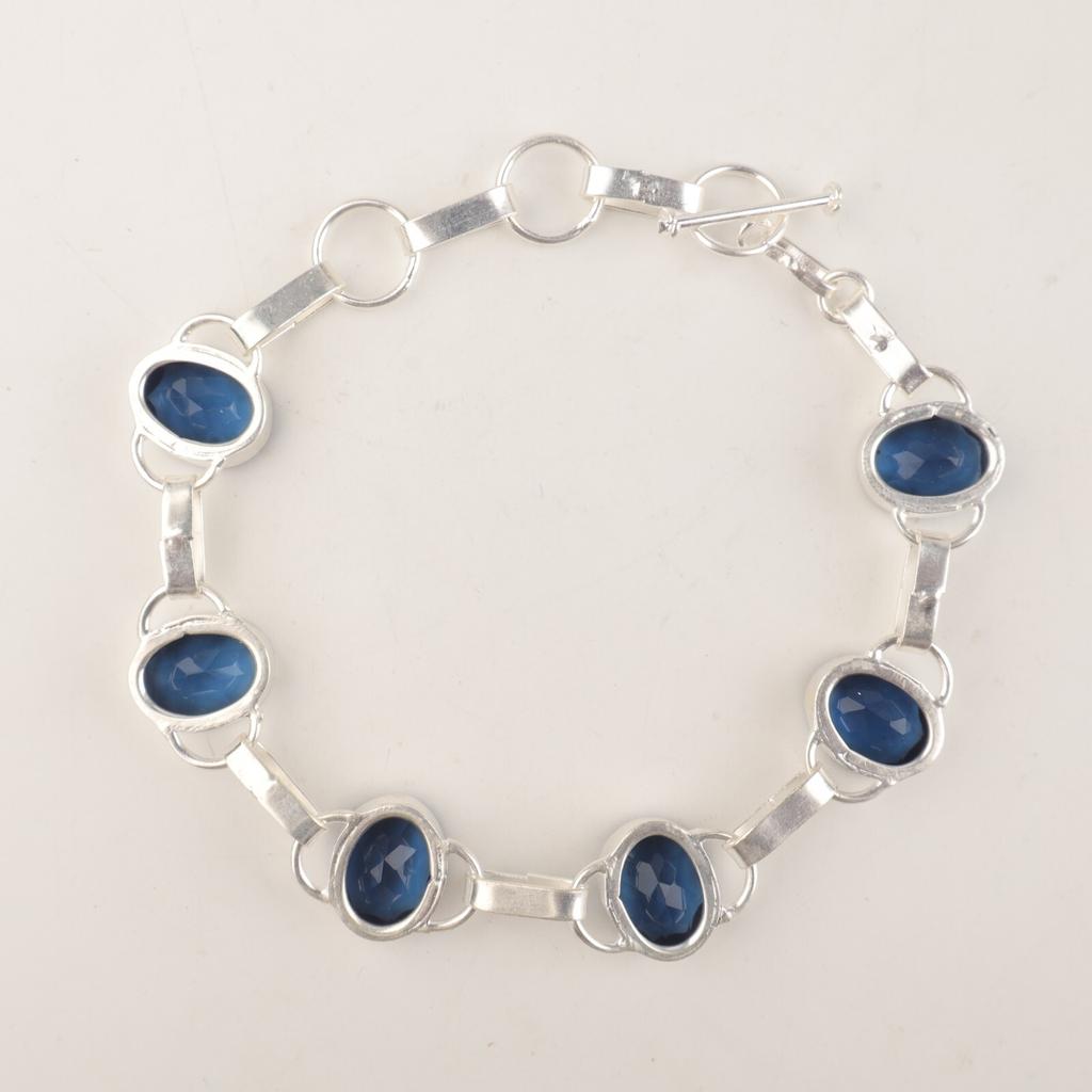 London Blue Topaz  Gemstone 925 Sterling Silver Jewelry Handmade Boho Bracelet RB-6-17